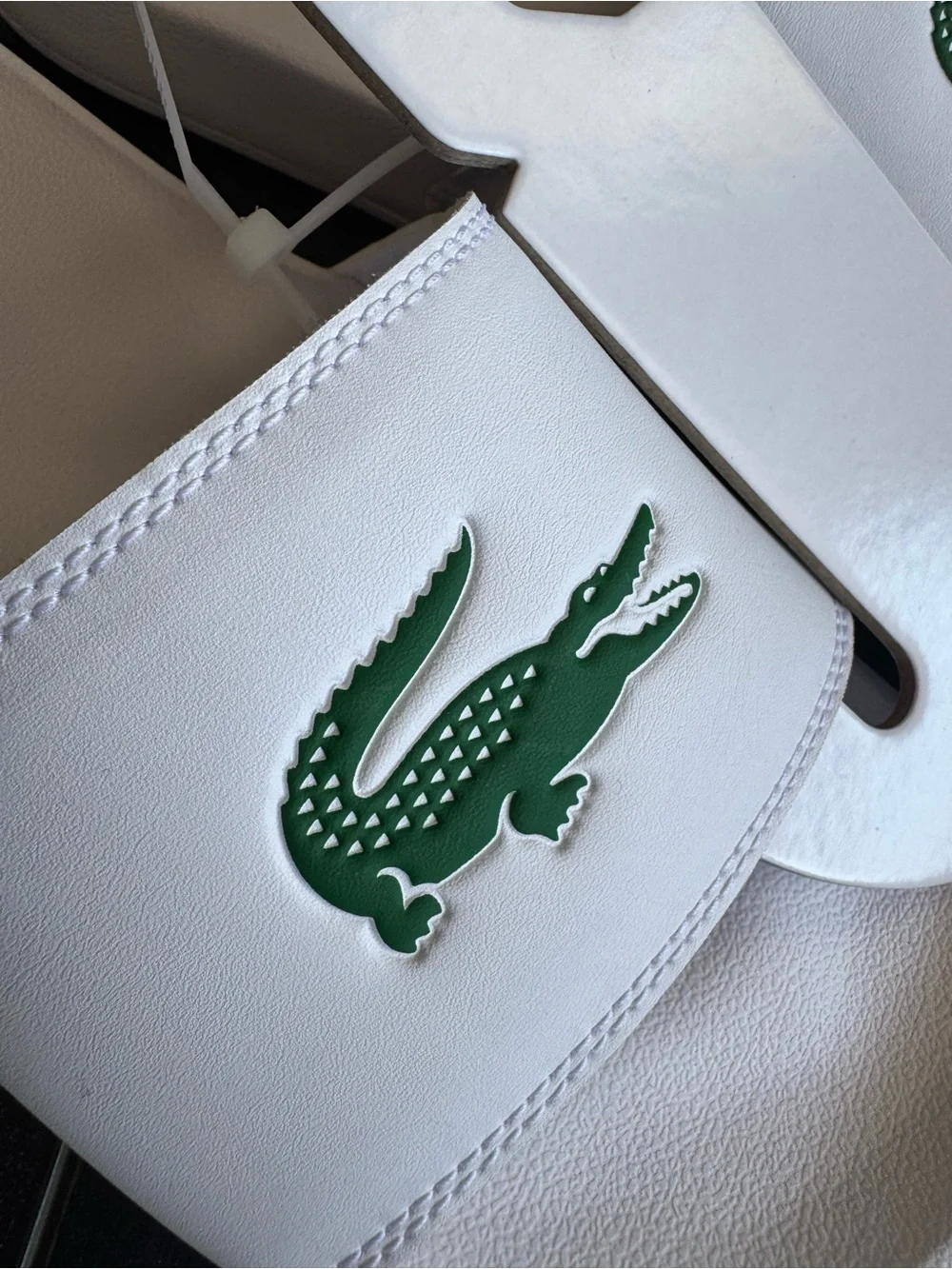 Lacoste White Men Slide Sandals with Green Croc Logo New size 11